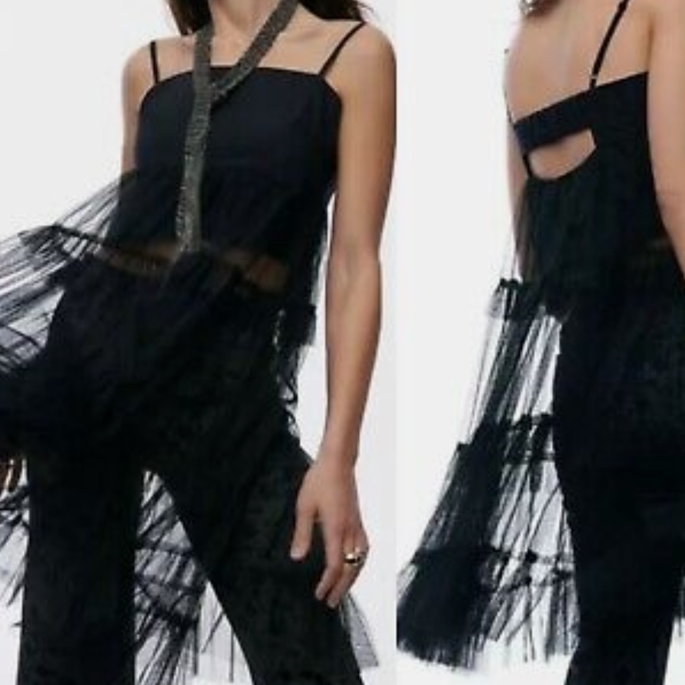 NWT Maeve Anthropologie black gauzy Tiered Blouse size XL